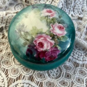Vintage Limoges Teal and Pink Decorative Box